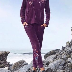 NWT Johnny Was Tinasha Velour Joggers Floral Embroidered Pants Loungewear, XXS
